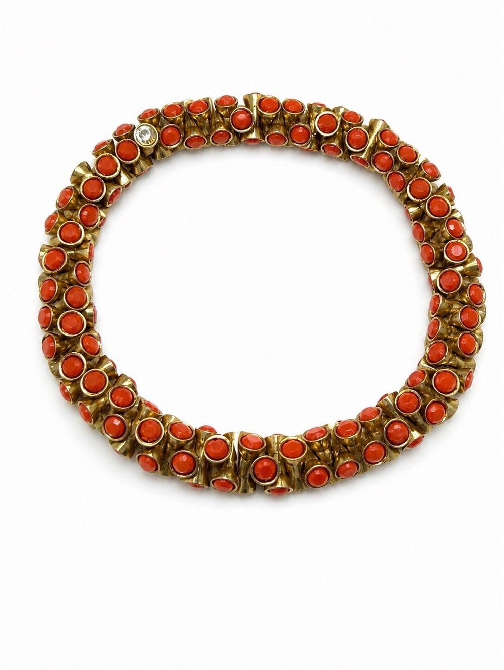 Vintage Gold Tone Orange Cabochon Stretch Bracelet Statement Bangle Boho Retro